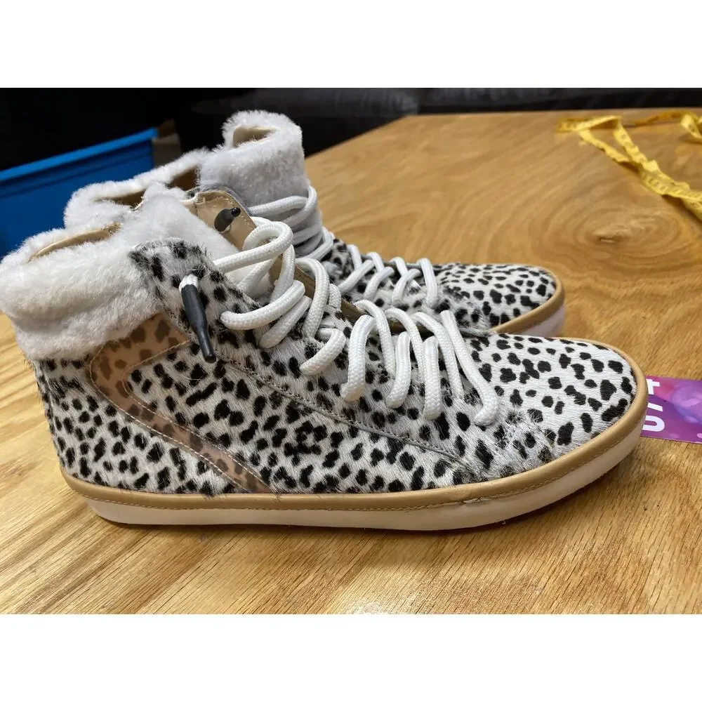 Montelliana Sandy Women's 6 White Black Fur Hair High-Top Lace Up Sneaker Boots